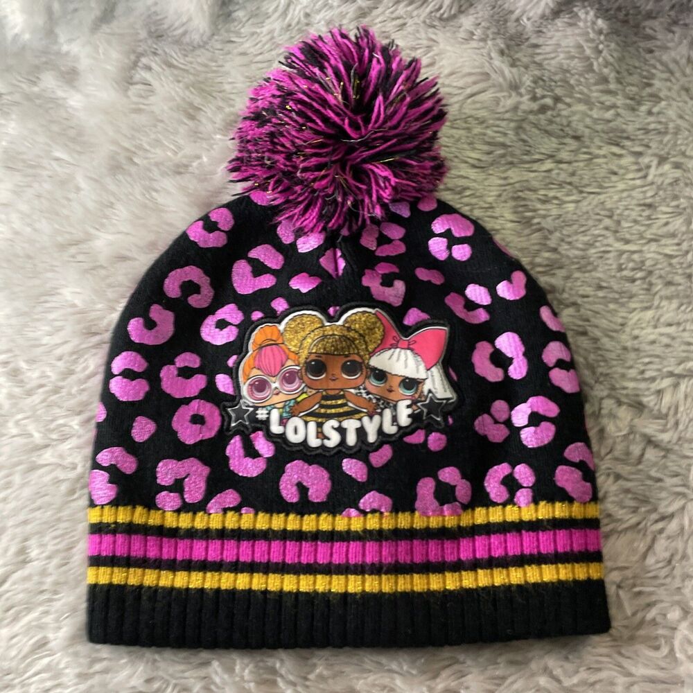 LOL Surprise Beanie Youth Black Pink Pom LolStyle Stocking Cap Winter Hat